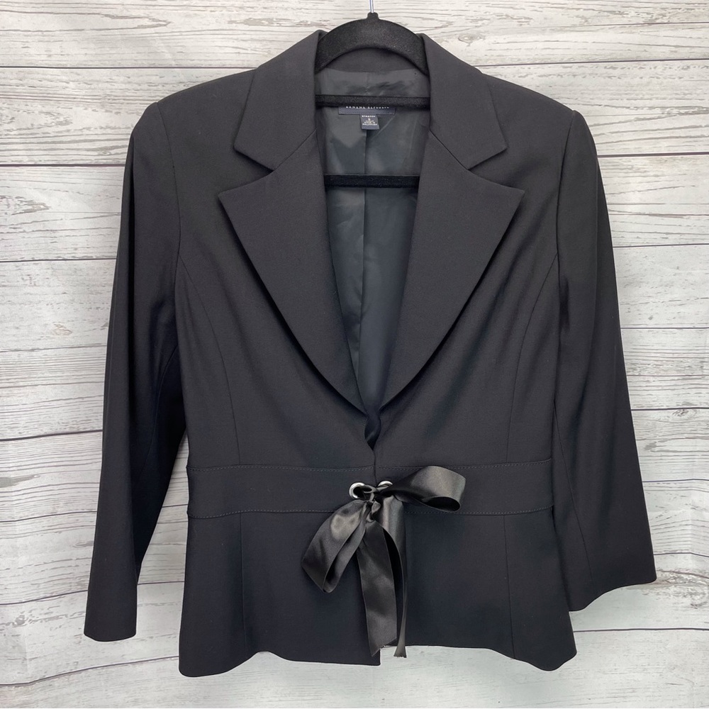 🍁 Banana Republic Stretch Blazer Wool Blend Jacket Coat Ribbon Tie sz 8